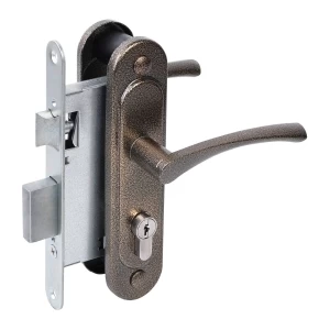 Замок врезной цилиндровый с защёлкой в комплекте с ручкой ЗВ4-3/07 (бронза антик), 4 кл.